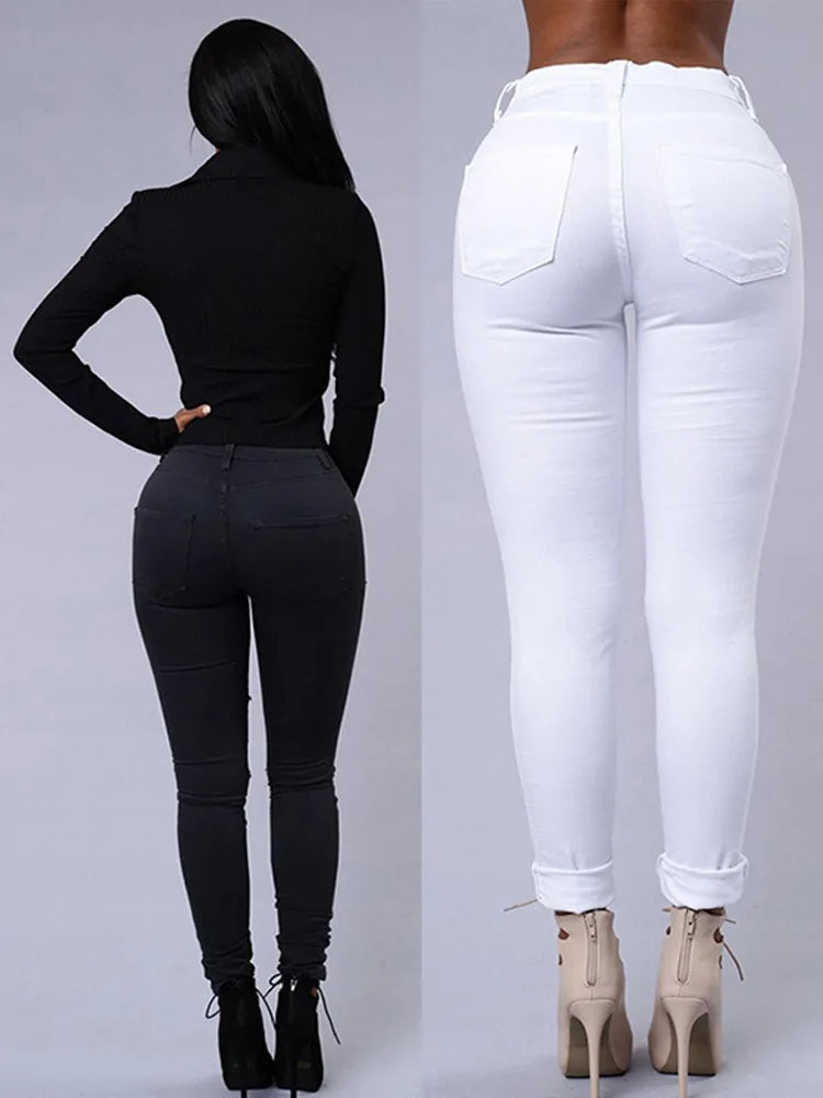 High Waist Ripped Skinny Jeans – Schwarze Denim mit Cut-Outs